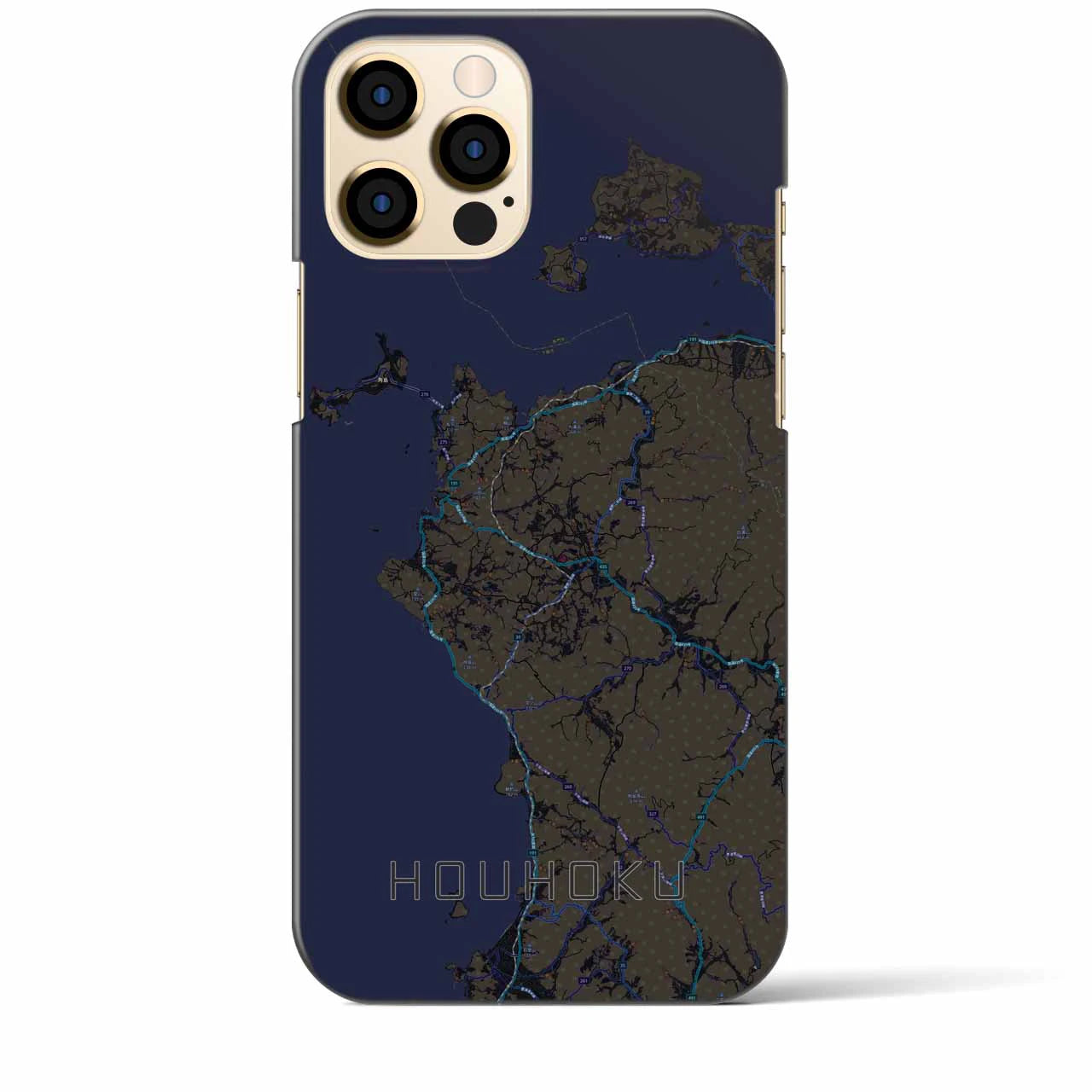 【豊北】地図柄iPhoneケース（バックカバータイプ・ブラック）iPhone 12 Pro Max 用
