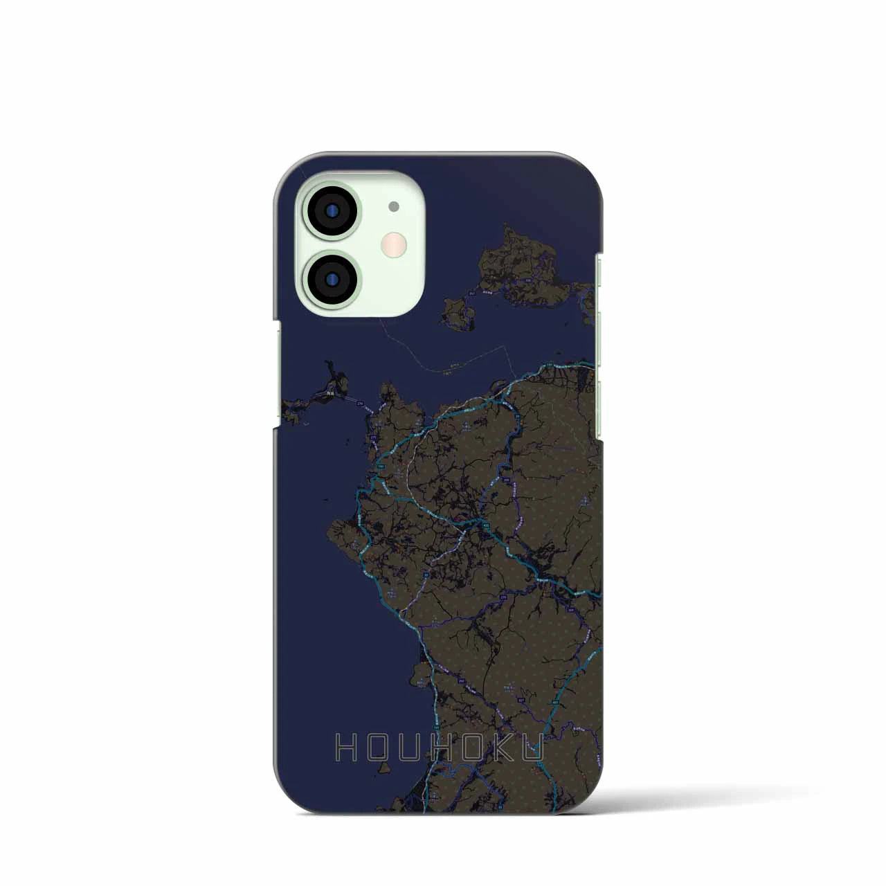 【豊北】地図柄iPhoneケース（バックカバータイプ・ブラック）iPhone 12 mini 用