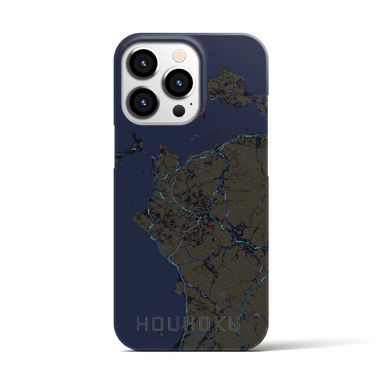 【豊北】地図柄iPhoneケース（バックカバータイプ・ブラック）iPhone 13 Pro 用