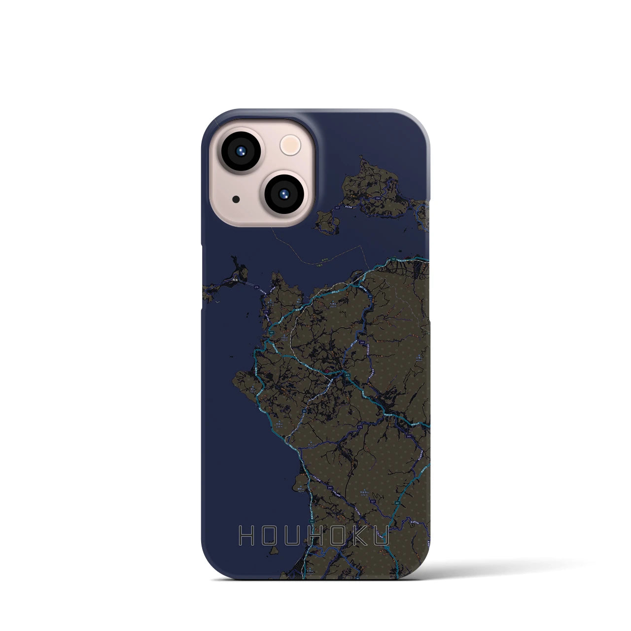 【豊北】地図柄iPhoneケース（バックカバータイプ・ブラック）iPhone 13 mini 用