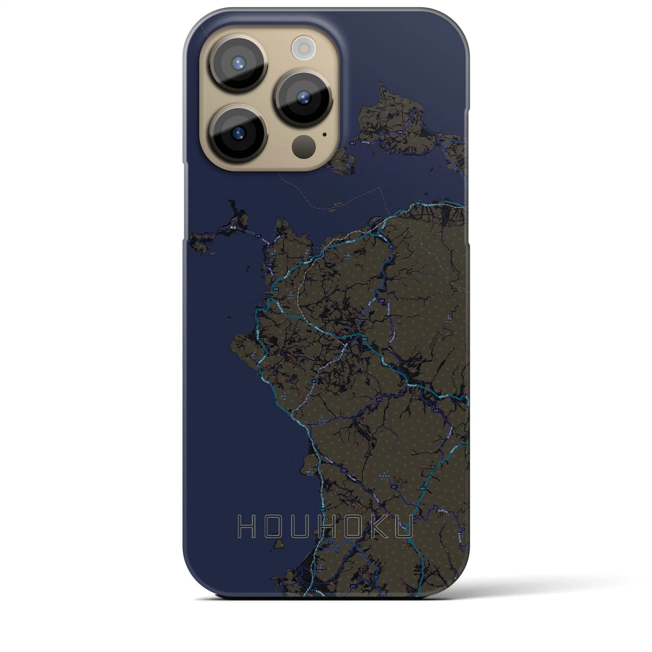 【豊北】地図柄iPhoneケース（バックカバータイプ・ブラック）iPhone 14 Pro Max 用