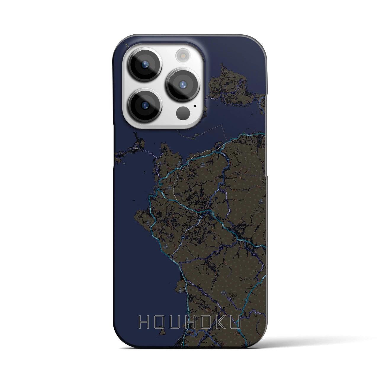 【豊北】地図柄iPhoneケース（バックカバータイプ・ブラック）iPhone 14 Pro 用