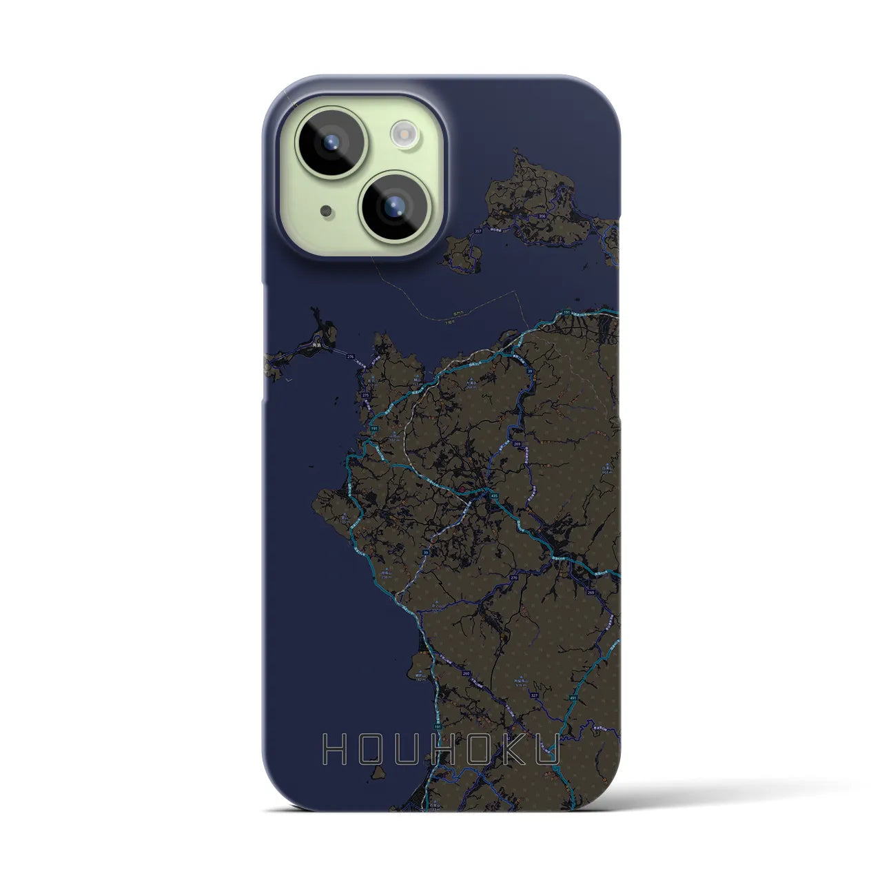 【豊北】地図柄iPhoneケース（バックカバータイプ・ブラック）iPhone 15 用