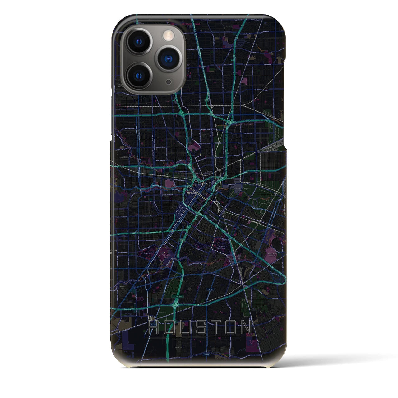 【ヒューストン】地図柄iPhoneケース（バックカバータイプ・ブラック）iPhone 11 Pro Max 用
