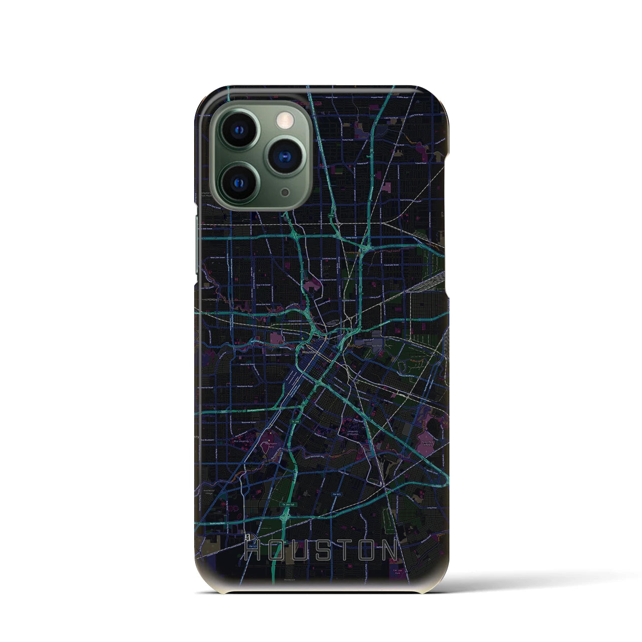【ヒューストン】地図柄iPhoneケース（バックカバータイプ・ブラック）iPhone 11 Pro 用