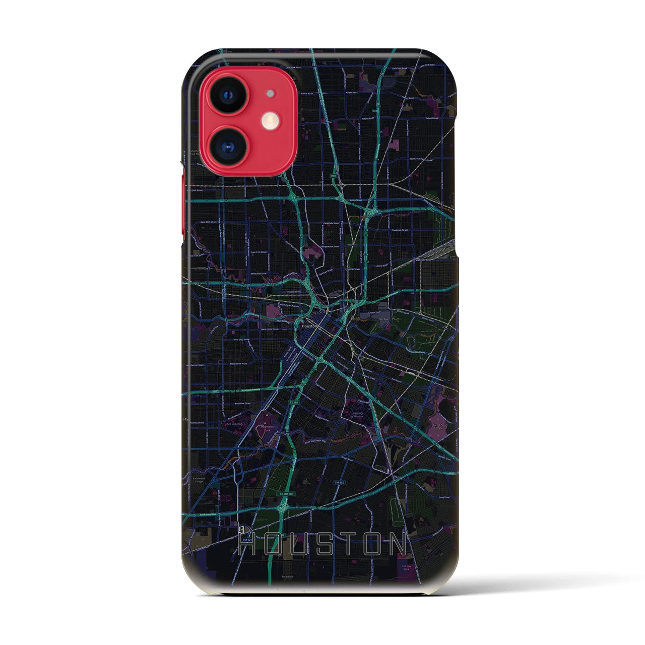 【ヒューストン】地図柄iPhoneケース（バックカバータイプ・ブラック）iPhone 11 用