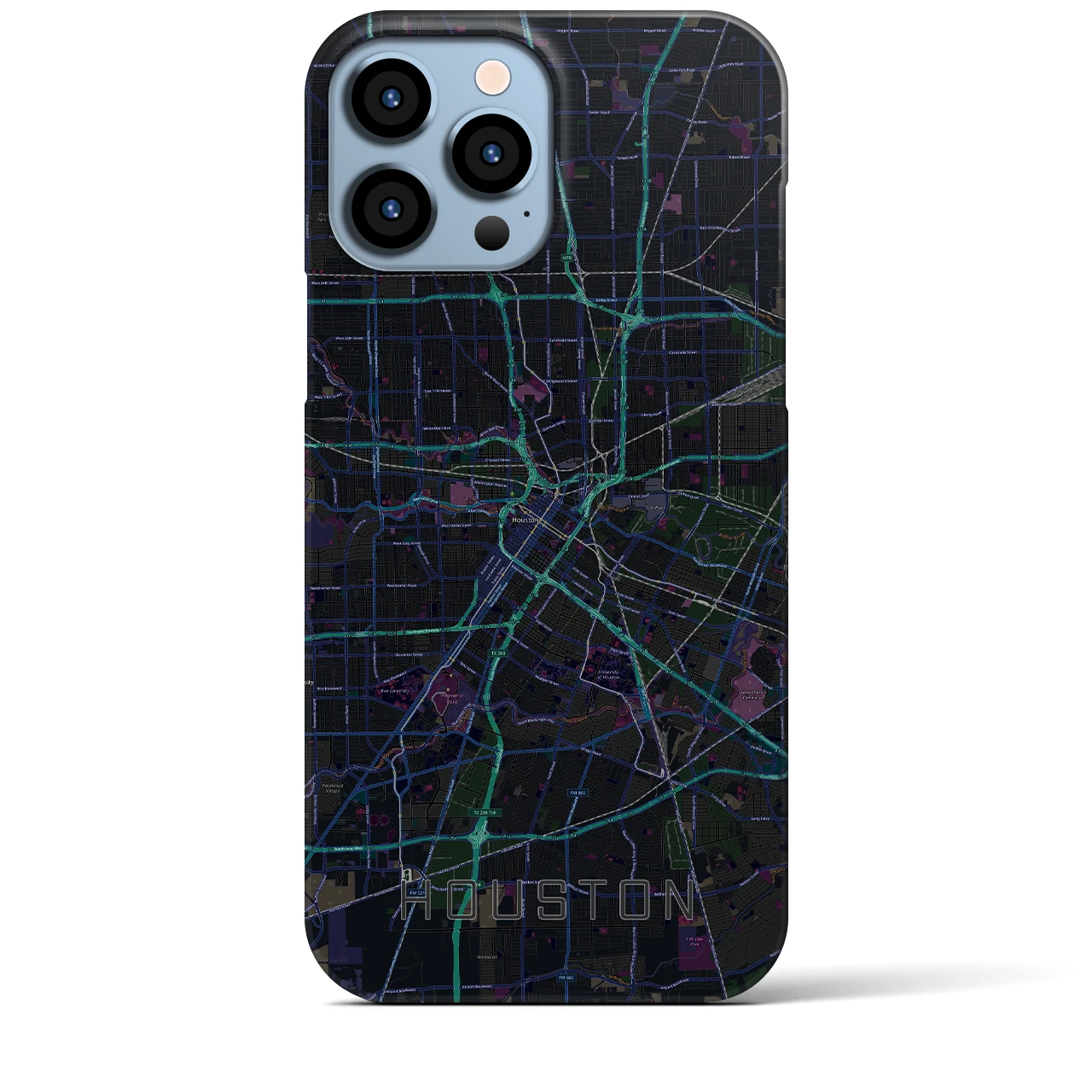 【ヒューストン】地図柄iPhoneケース（バックカバータイプ・ブラック）iPhone 13 Pro Max 用