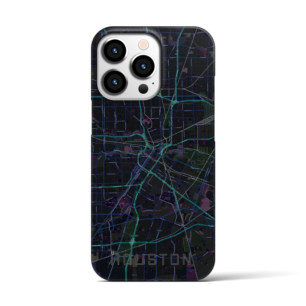 【ヒューストン】地図柄iPhoneケース（バックカバータイプ・ブラック）iPhone 13 Pro 用