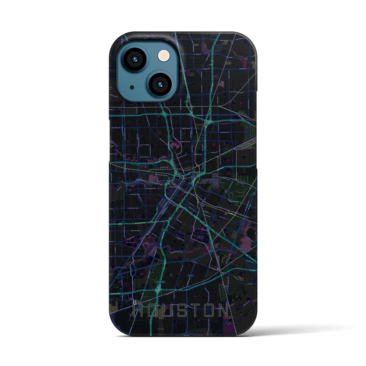 【ヒューストン】地図柄iPhoneケース（バックカバータイプ・ブラック）iPhone 13 用