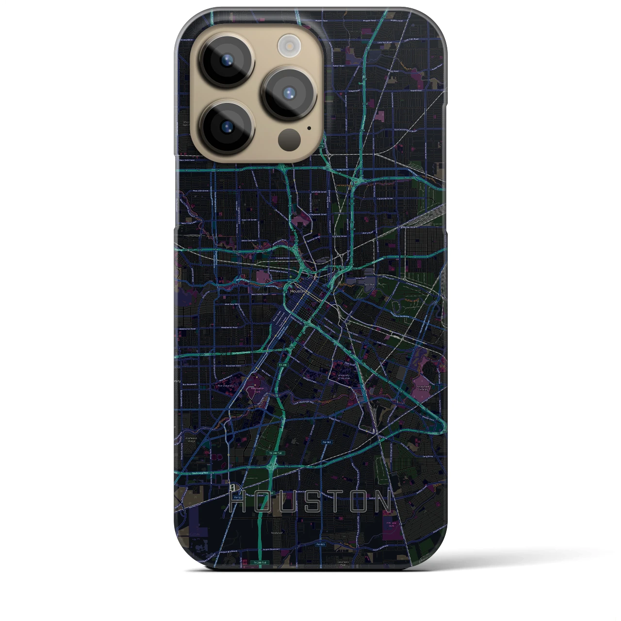 【ヒューストン】地図柄iPhoneケース（バックカバータイプ・ブラック）iPhone 14 Pro Max 用