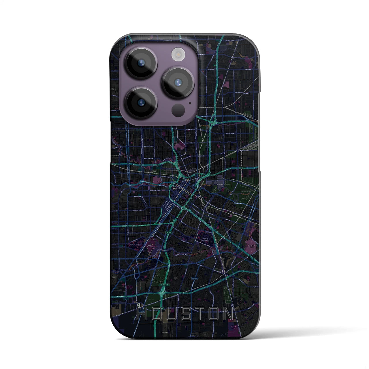 【ヒューストン】地図柄iPhoneケース（バックカバータイプ・ブラック）iPhone 14 Pro 用