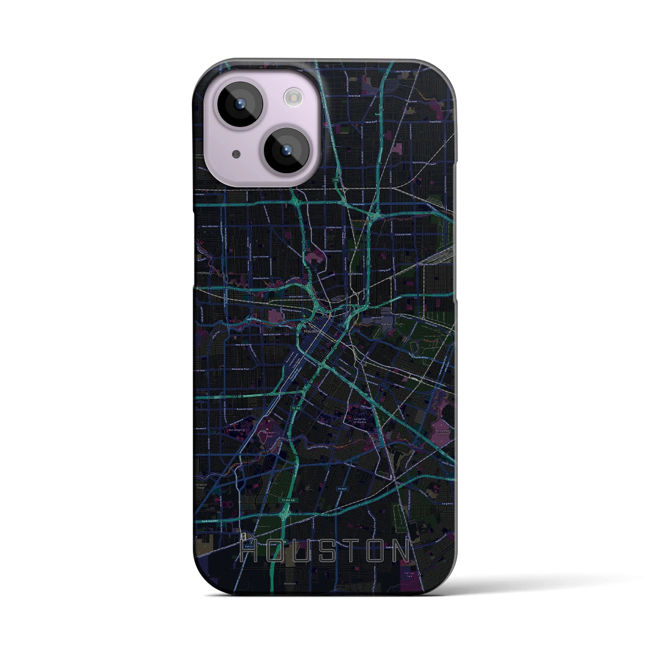 【ヒューストン】地図柄iPhoneケース（バックカバータイプ・ブラック）iPhone 14 用