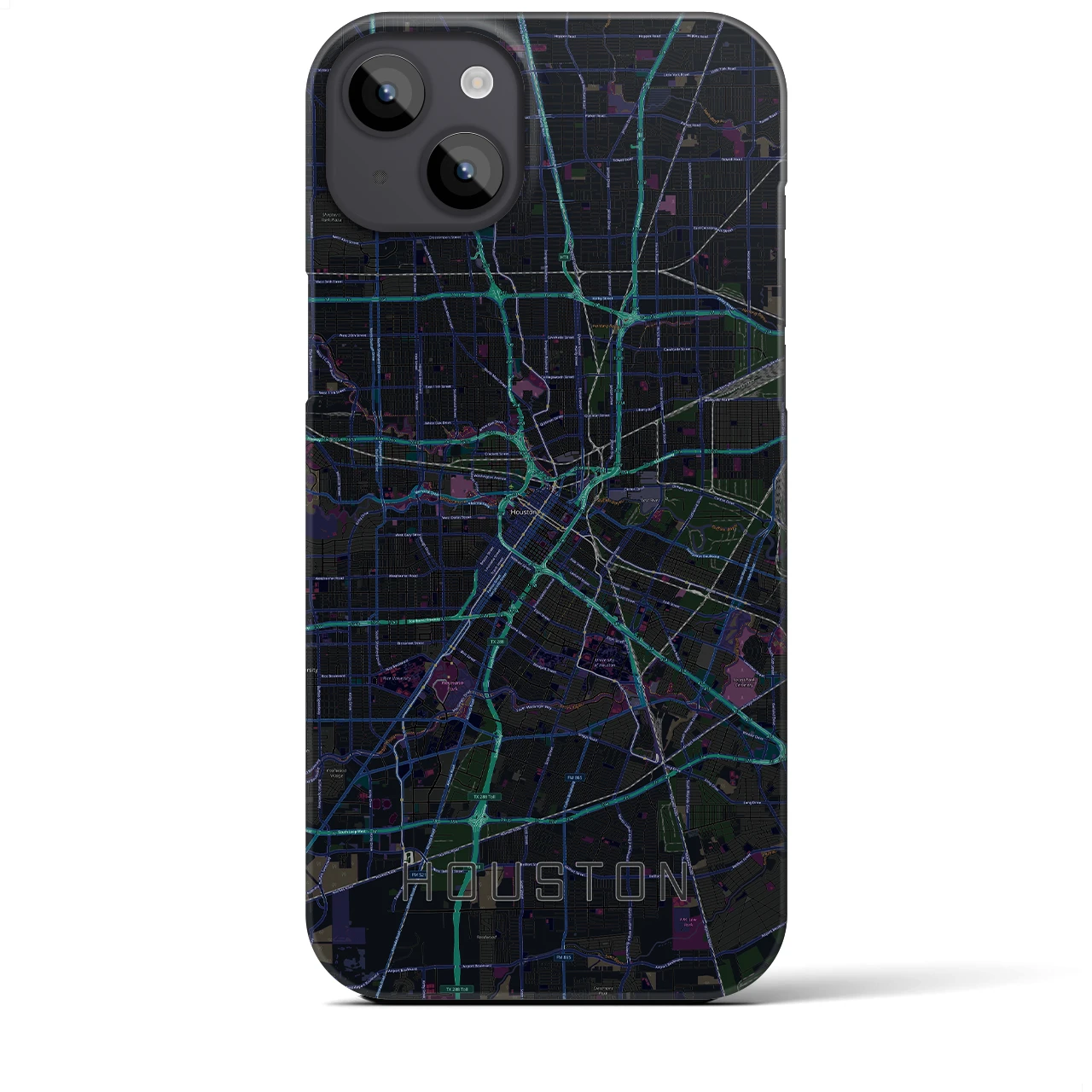 【ヒューストン】地図柄iPhoneケース（バックカバータイプ・ブラック）iPhone 14 Plus 用