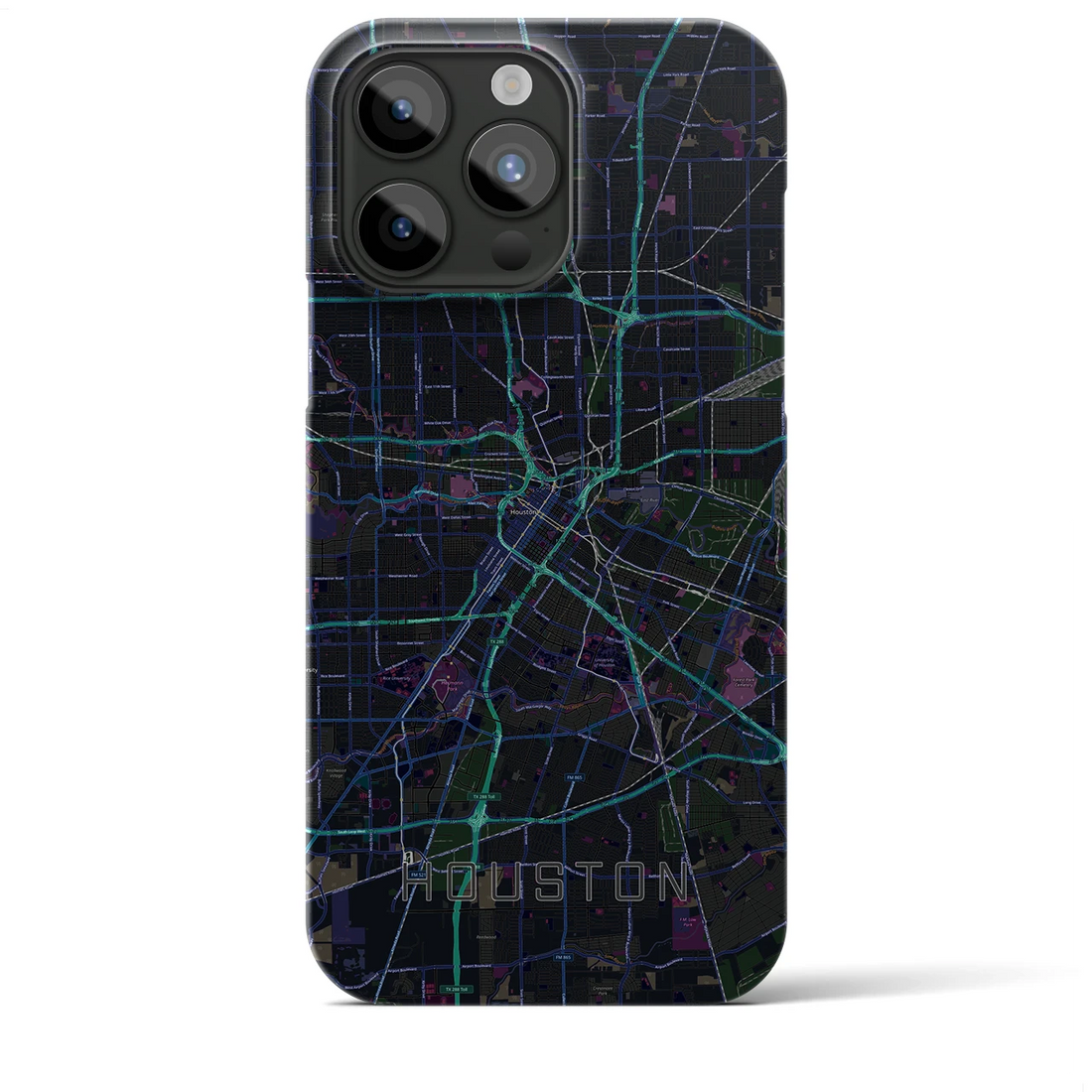 【ヒューストン】地図柄iPhoneケース（バックカバータイプ・ブラック）iPhone 15 Pro Max 用