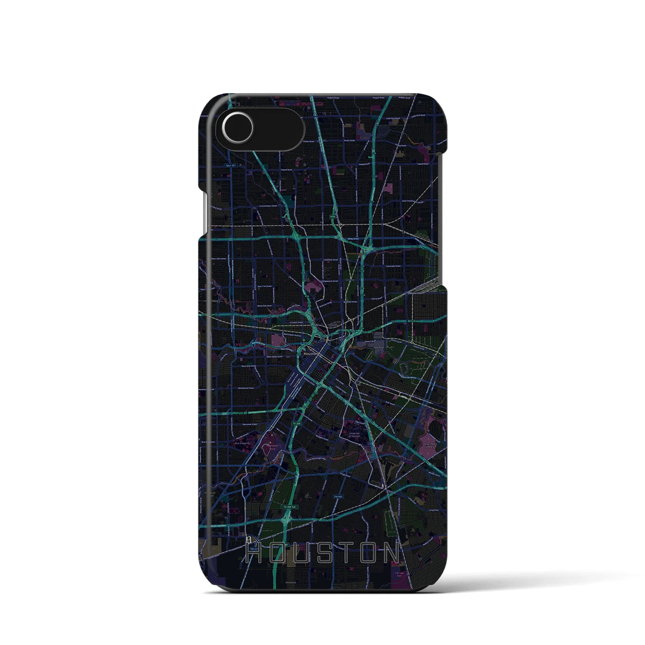 【ヒューストン】地図柄iPhoneケース（バックカバータイプ・ブラック）iPhone SE（第3 / 第2世代） / 8 / 7 / 6s / 6 用
