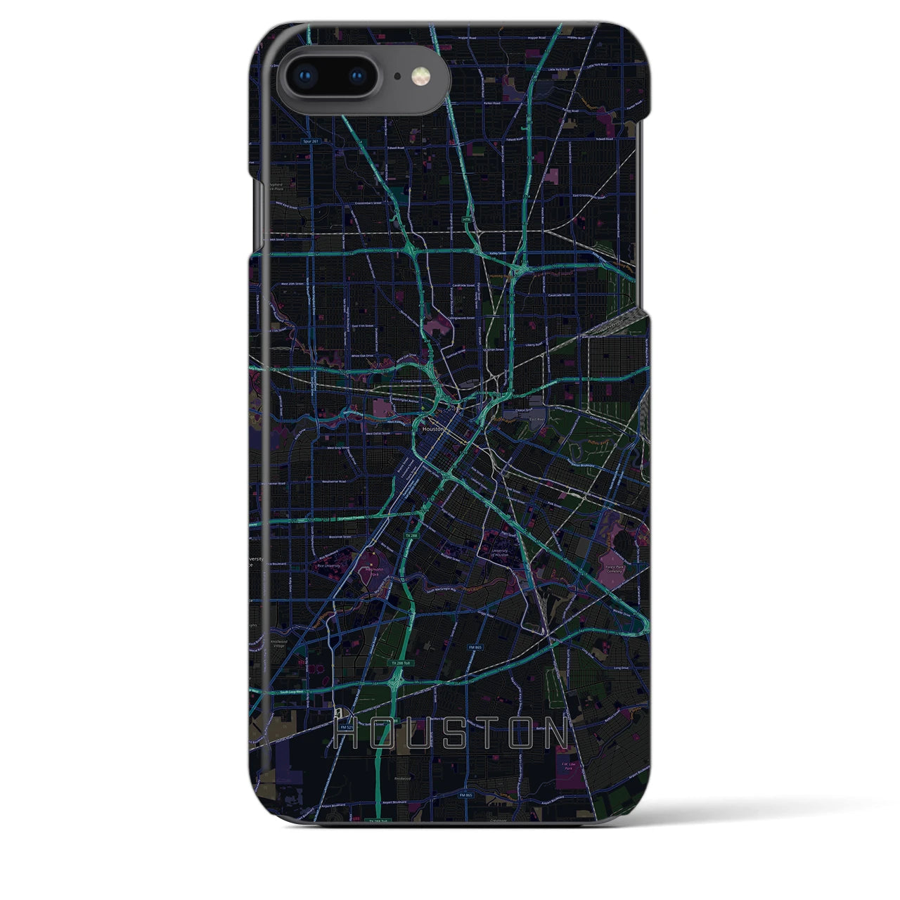 【ヒューストン】地図柄iPhoneケース（バックカバータイプ・ブラック）iPhone 8Plus /7Plus / 6sPlus / 6Plus 用