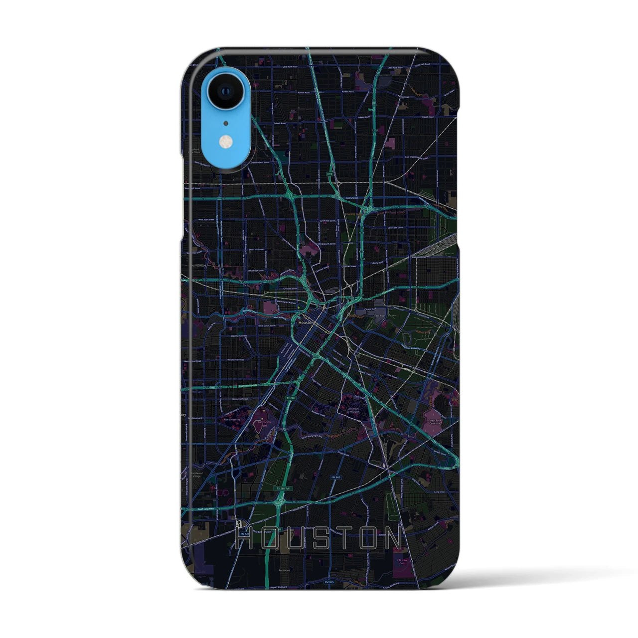 【ヒューストン】地図柄iPhoneケース（バックカバータイプ・ブラック）iPhone XR 用