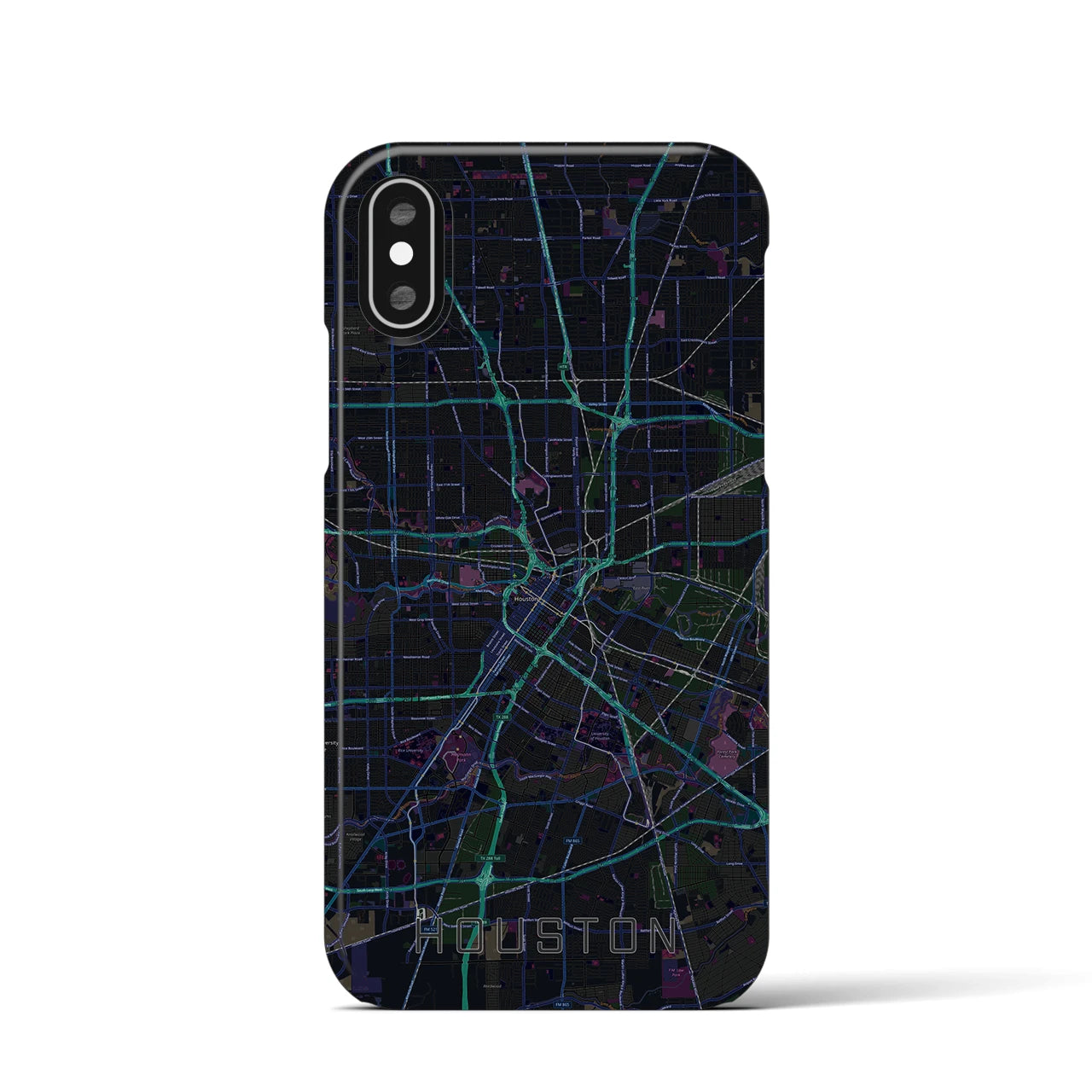 【ヒューストン】地図柄iPhoneケース（バックカバータイプ・ブラック）iPhone XS / X 用