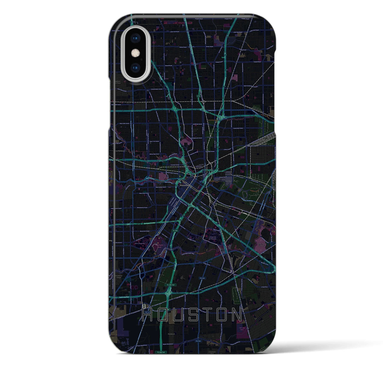 【ヒューストン】地図柄iPhoneケース（バックカバータイプ・ブラック）iPhone XS Max 用