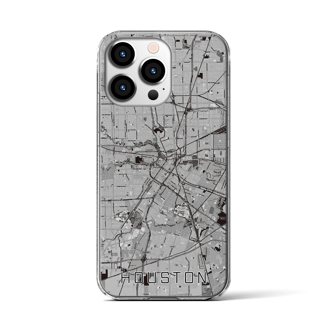 【ヒューストン】地図柄iPhoneケース（クリアタイプ・モノトーン）iPhone 13 Pro 用