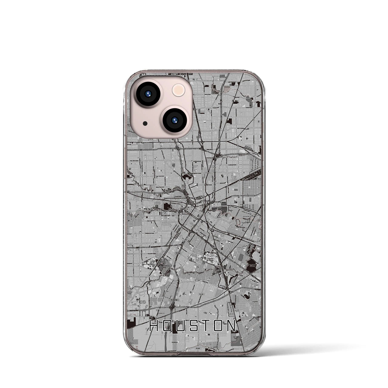 【ヒューストン】地図柄iPhoneケース（クリアタイプ・モノトーン）iPhone 13 mini 用