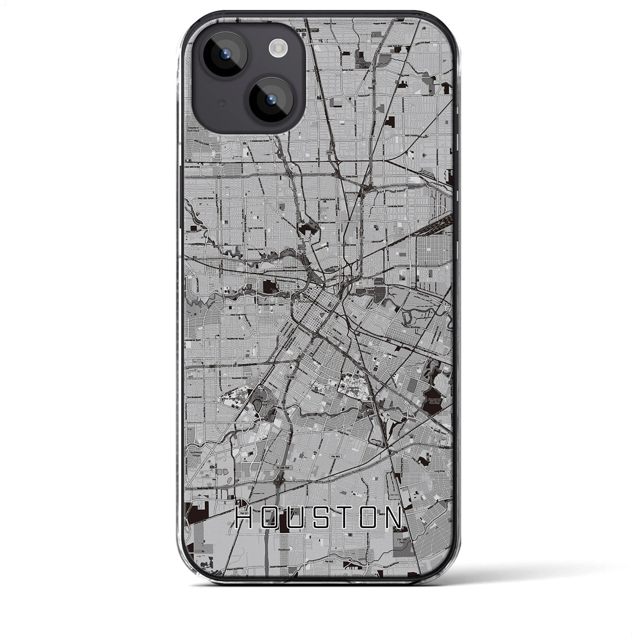【ヒューストン】地図柄iPhoneケース（クリアタイプ・モノトーン）iPhone 14 Plus 用