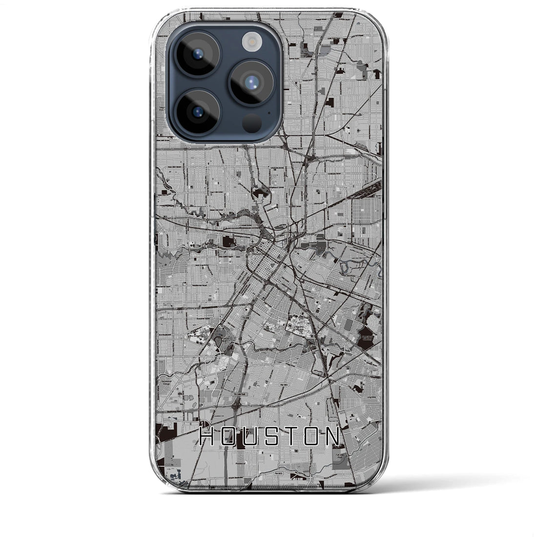 【ヒューストン】地図柄iPhoneケース（クリアタイプ・モノトーン）iPhone 15 Pro Max 用