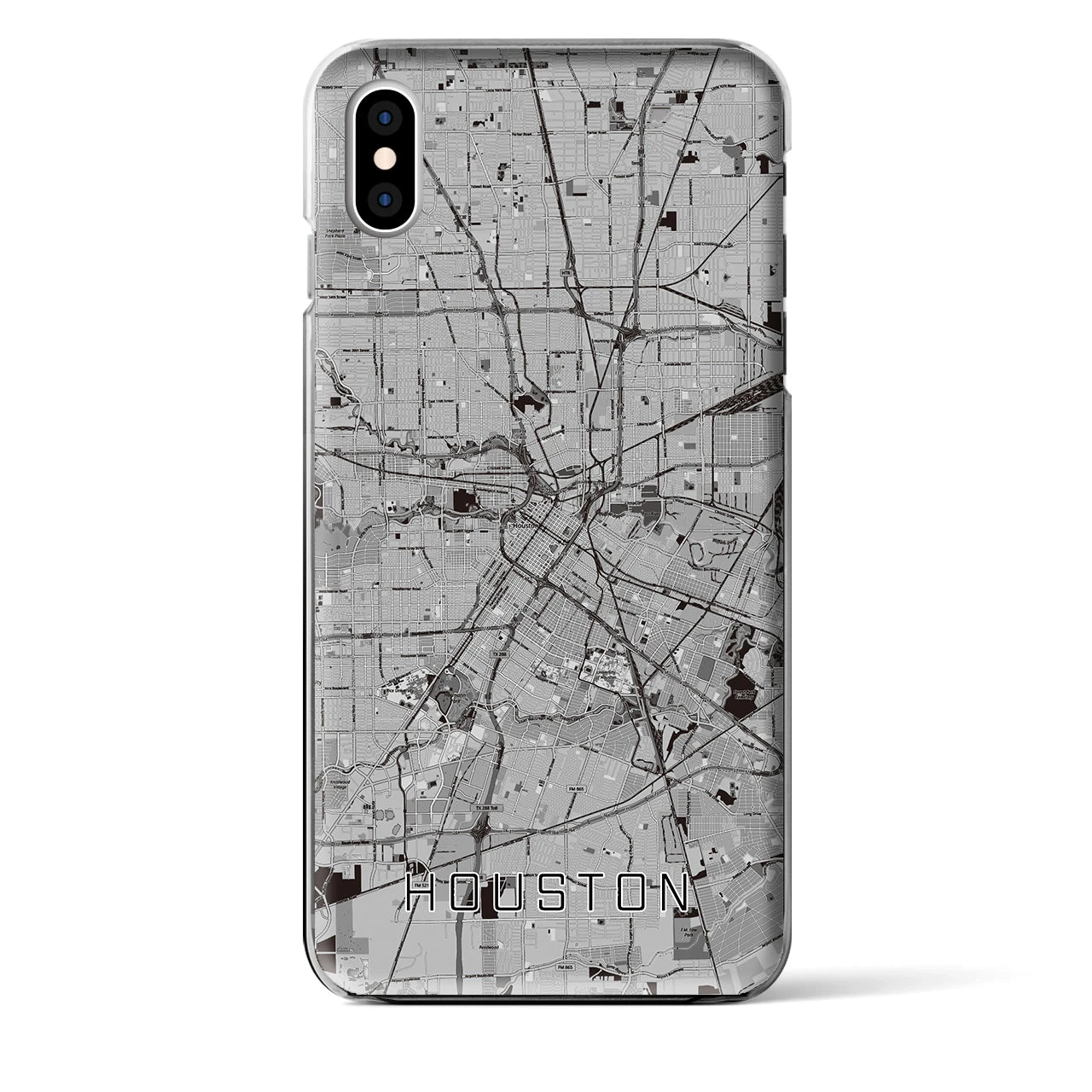 【ヒューストン】地図柄iPhoneケース（クリアタイプ・モノトーン）iPhone XS Max 用