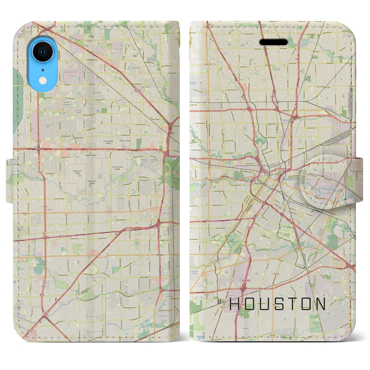 【ヒューストン】地図柄iPhoneケース（手帳両面タイプ・ナチュラル）iPhone XR 用