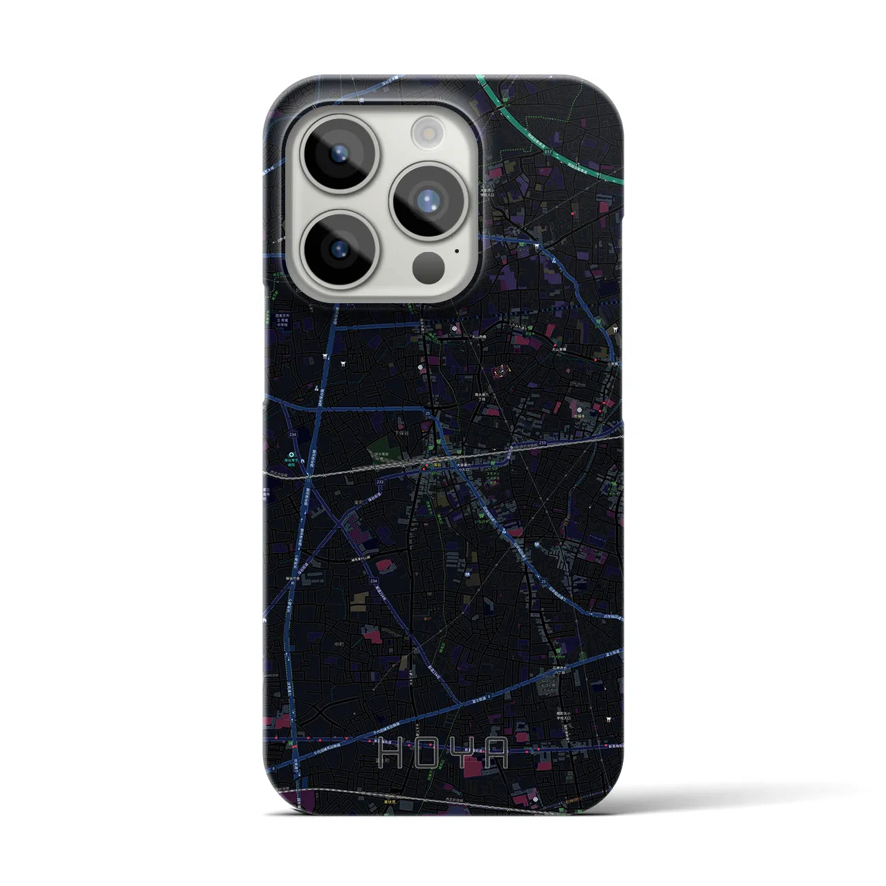 【保谷】地図柄iPhoneケース（バックカバータイプ・ブラック）iPhone 15 Pro 用