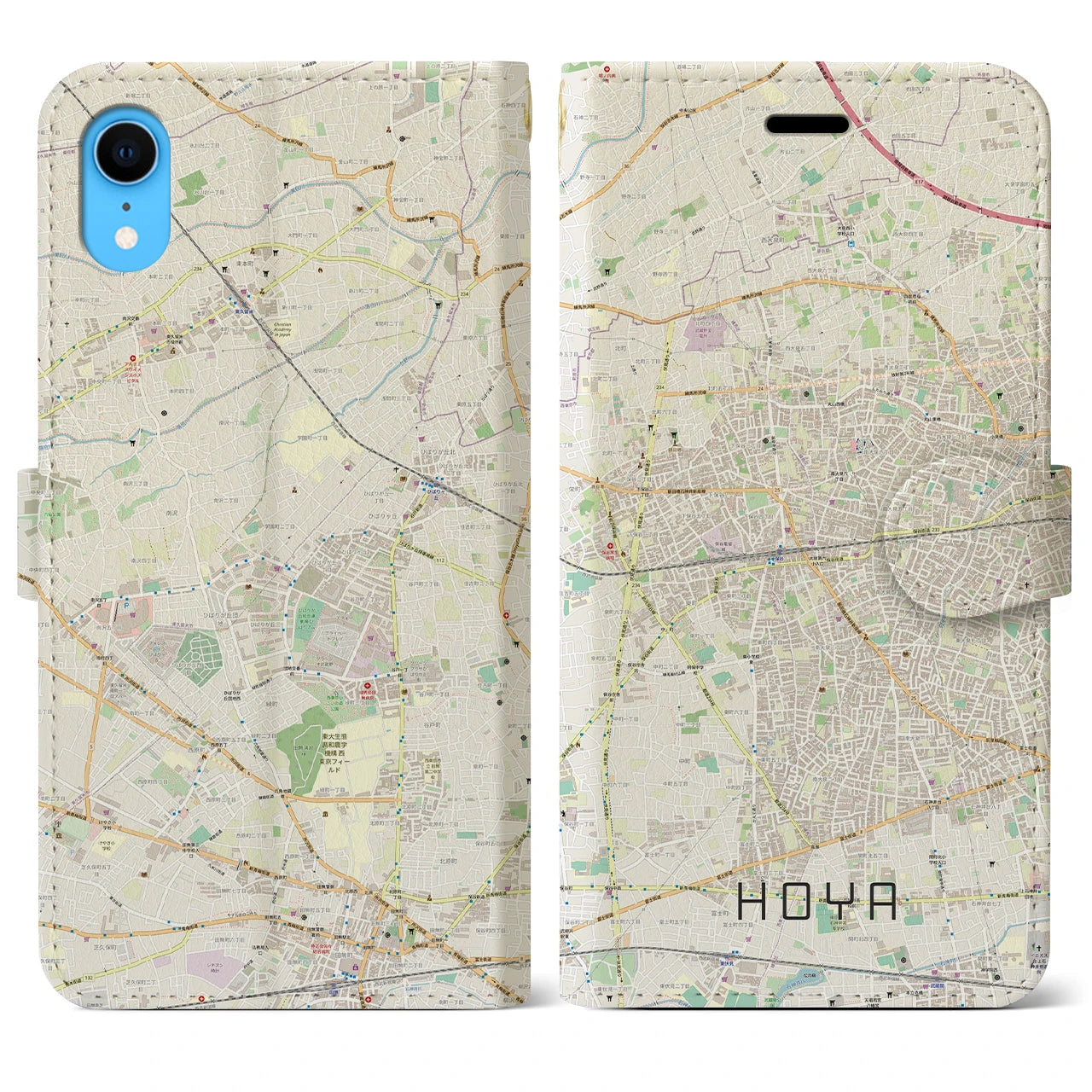 【保谷】地図柄iPhoneケース（手帳両面タイプ・ナチュラル）iPhone XR 用