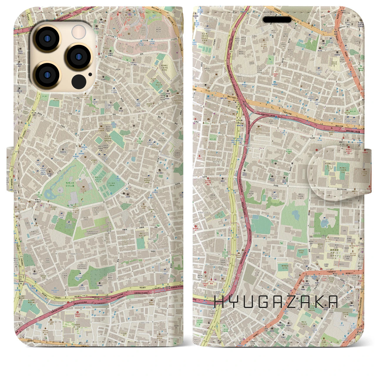 【日向坂】地図柄iPhoneケース（手帳両面タイプ・ナチュラル）iPhone 12 Pro Max 用
