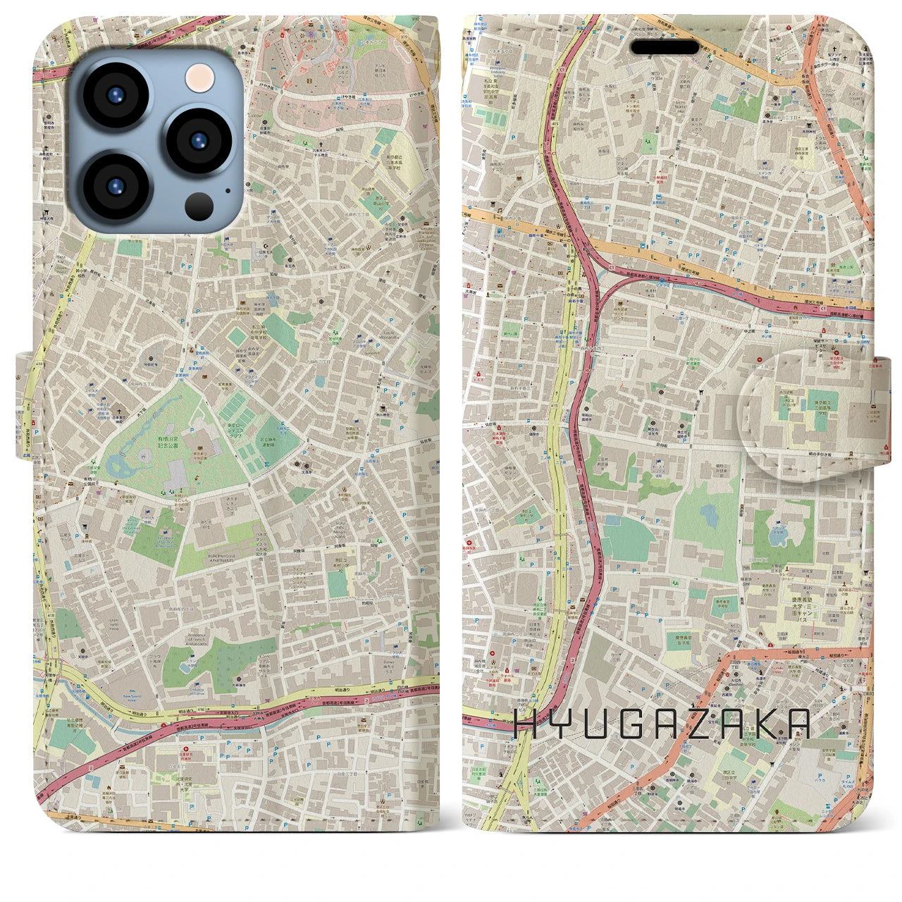 【日向坂】地図柄iPhoneケース（手帳両面タイプ・ナチュラル）iPhone 13 Pro Max 用