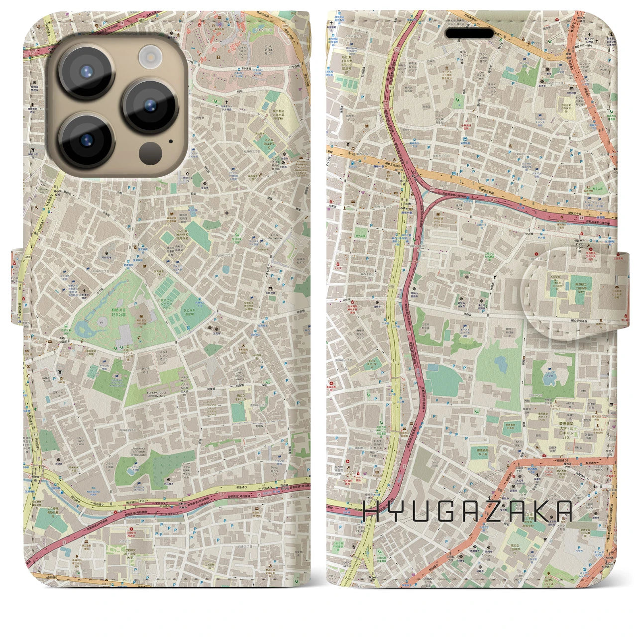 【日向坂】地図柄iPhoneケース（手帳両面タイプ・ナチュラル）iPhone 14 Pro Max 用