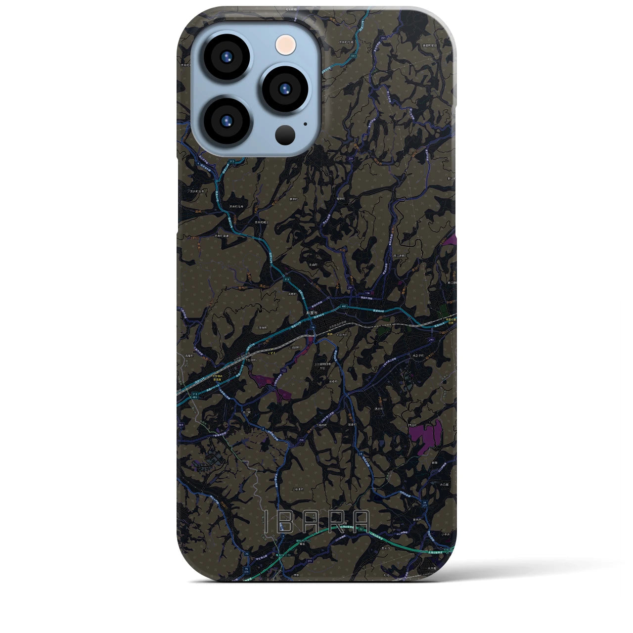 【井原】地図柄iPhoneケース（バックカバータイプ・ブラック）iPhone 13 Pro Max 用