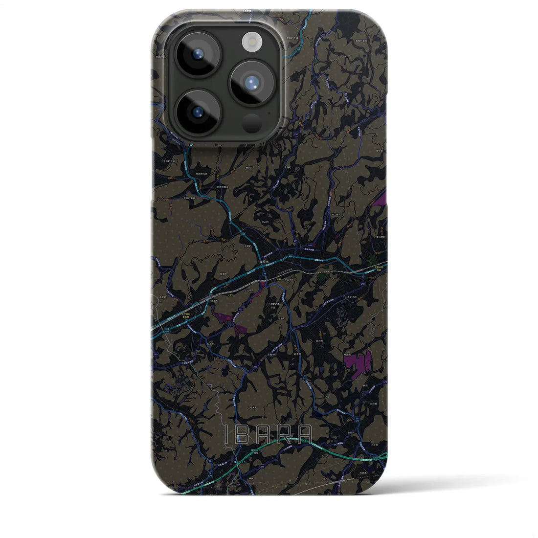【井原】地図柄iPhoneケース（バックカバータイプ・ブラック）iPhone 15 Pro Max 用