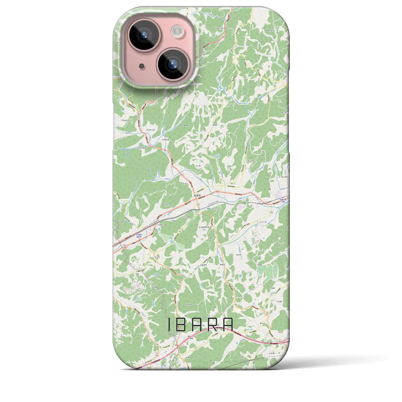 【井原】地図柄iPhoneケース（バックカバータイプ・ナチュラル）iPhone 15 Plus 用