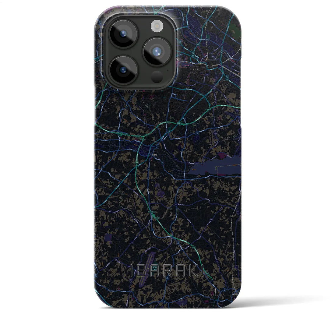 【茨城】地図柄iPhoneケース（バックカバータイプ・ブラック）iPhone 15 Pro Max 用