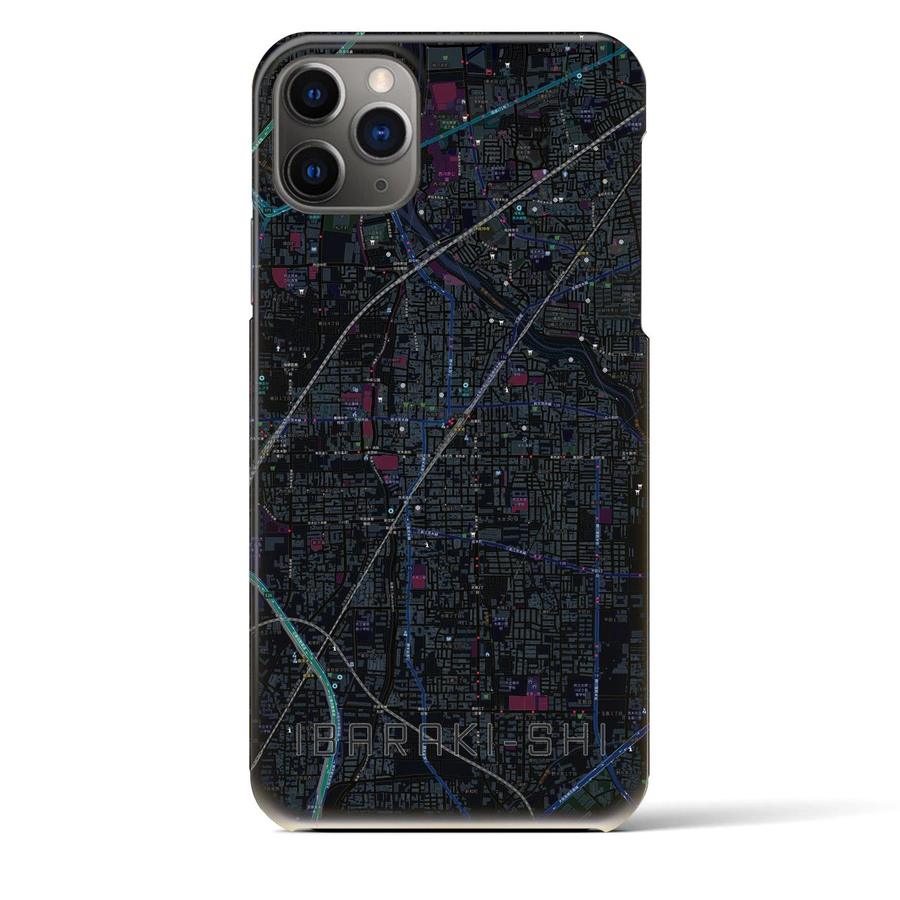 【茨木市】地図柄iPhoneケース（バックカバータイプ・ブラック）iPhone 11 Pro Max 用