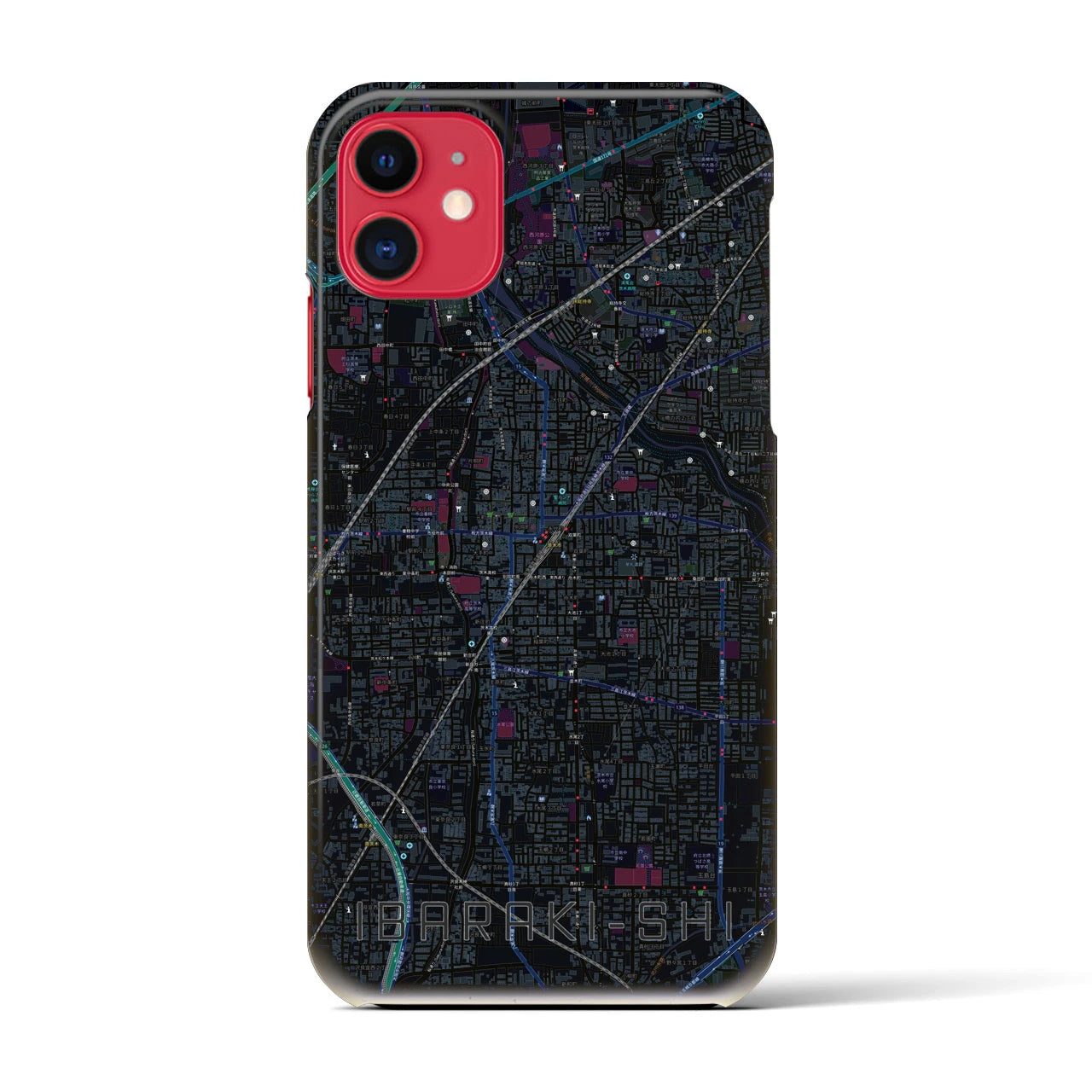 【茨木市】地図柄iPhoneケース（バックカバータイプ・ブラック）iPhone 11 用