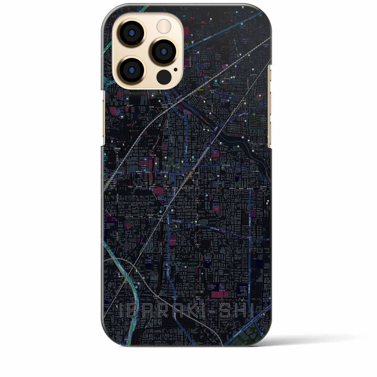 【茨木市】地図柄iPhoneケース（バックカバータイプ・ブラック）iPhone 12 Pro Max 用