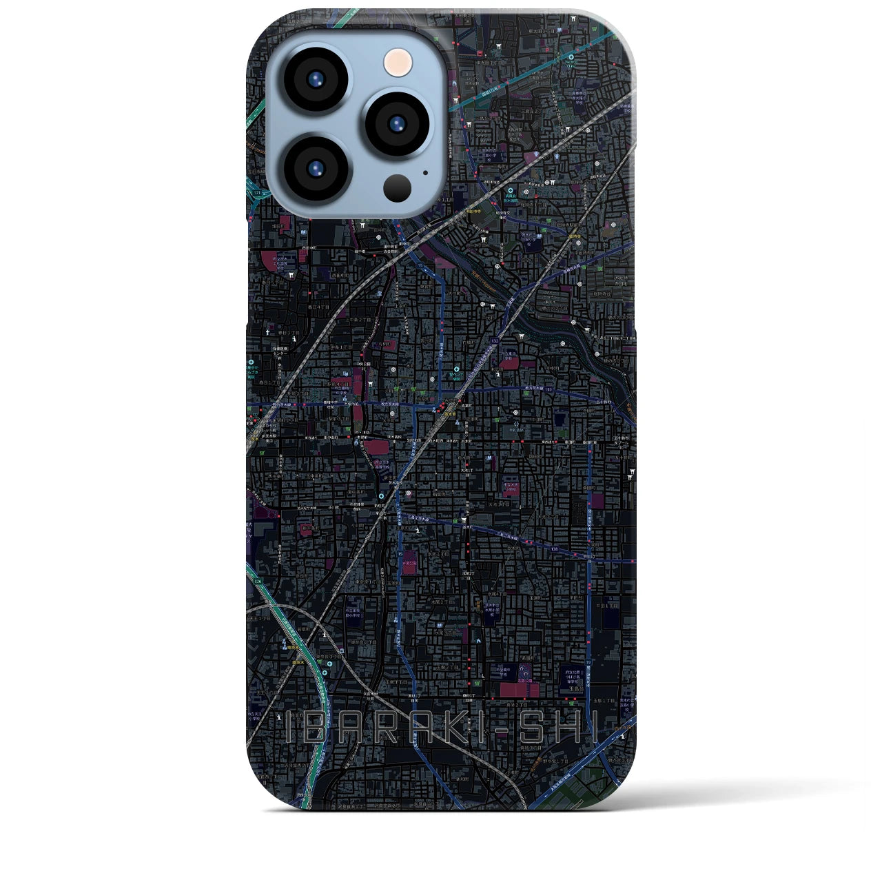 【茨木市】地図柄iPhoneケース（バックカバータイプ・ブラック）iPhone 13 Pro Max 用