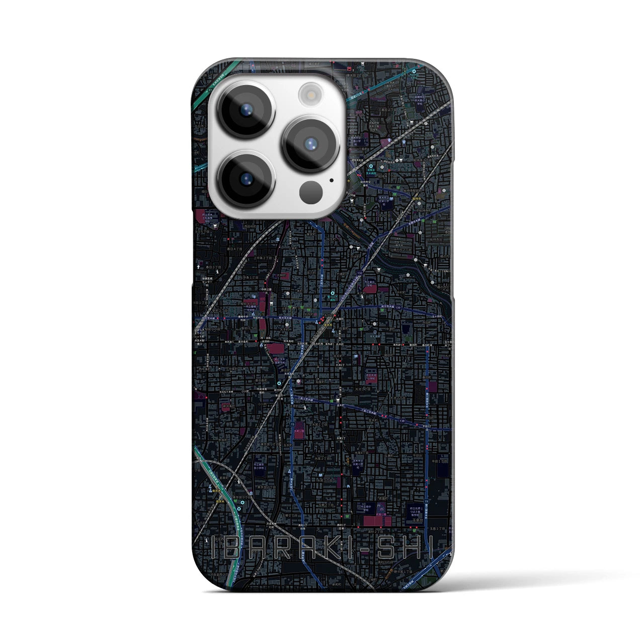 【茨木市】地図柄iPhoneケース（バックカバータイプ・ブラック）iPhone 14 Pro 用