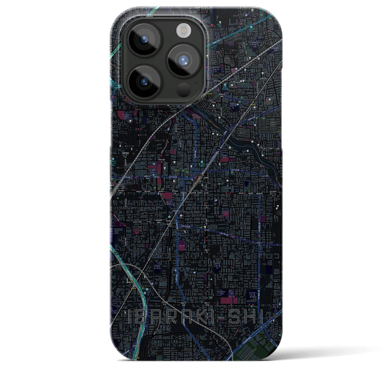 【茨木市】地図柄iPhoneケース（バックカバータイプ・ブラック）iPhone 15 Pro Max 用