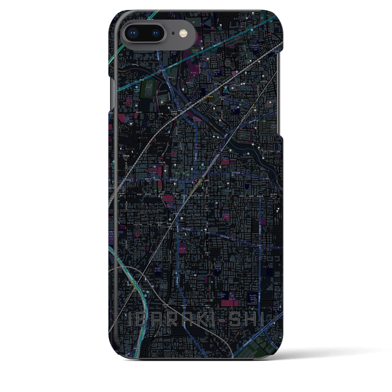 【茨木市】地図柄iPhoneケース（バックカバータイプ・ブラック）iPhone 8Plus /7Plus / 6sPlus / 6Plus 用