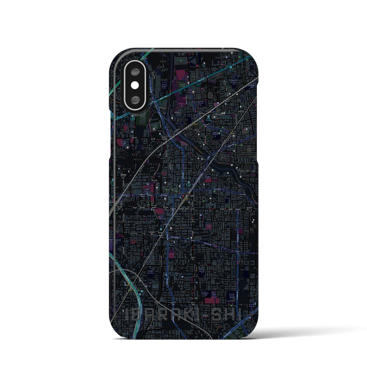 【茨木市】地図柄iPhoneケース（バックカバータイプ・ブラック）iPhone XS / X 用