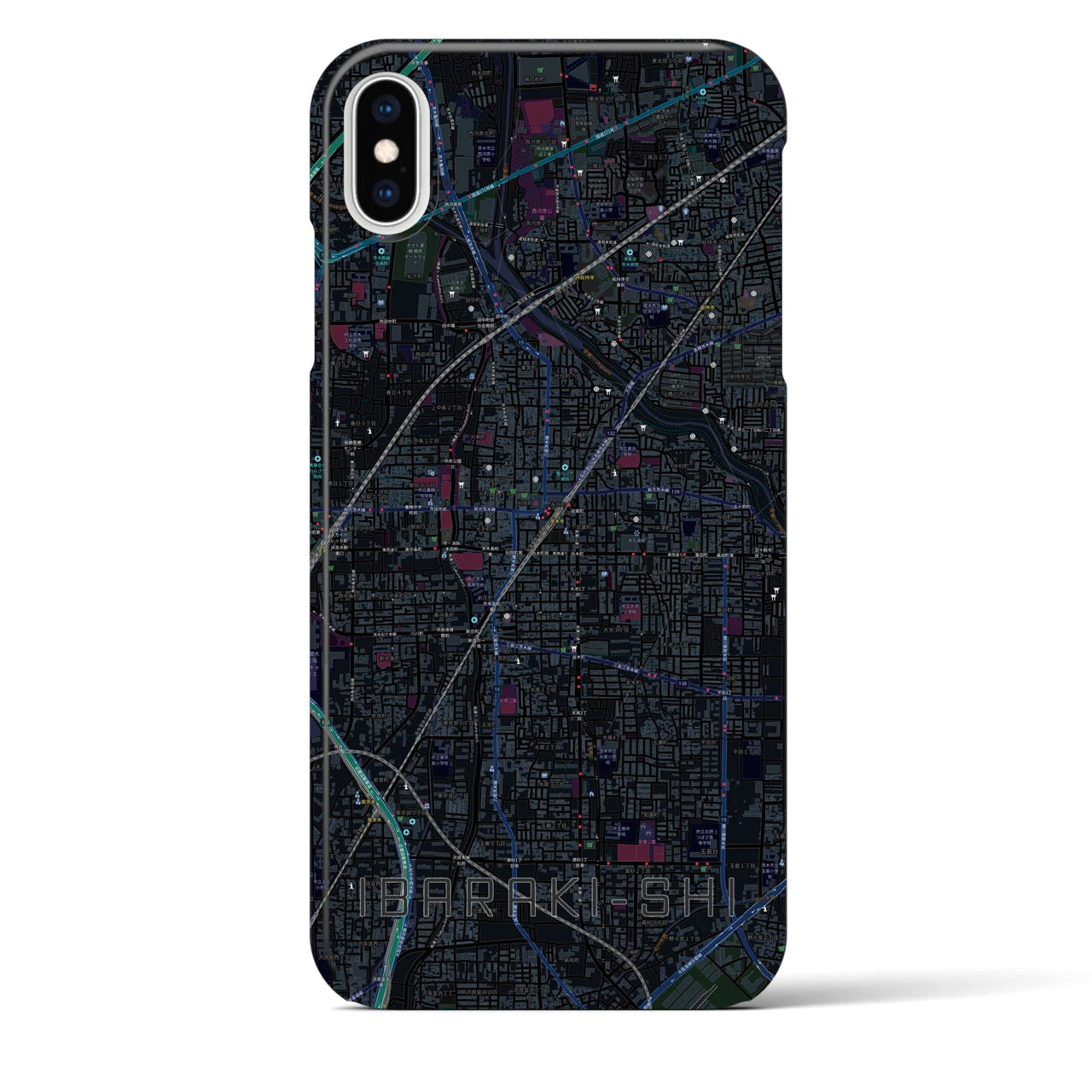 【茨木市】地図柄iPhoneケース（バックカバータイプ・ブラック）iPhone XS Max 用