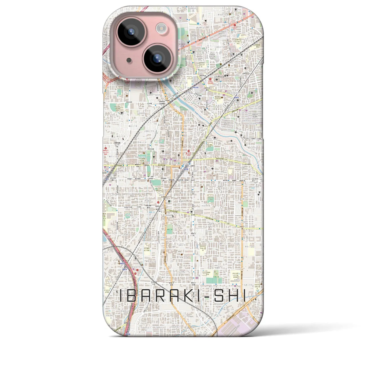 【茨木市】地図柄iPhoneケース（バックカバータイプ・ナチュラル）iPhone 15 Plus 用