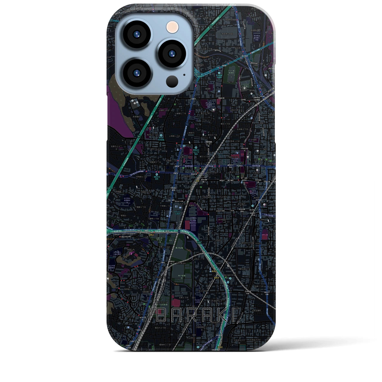 【茨木】地図柄iPhoneケース（バックカバータイプ・ブラック）iPhone 13 Pro Max 用
