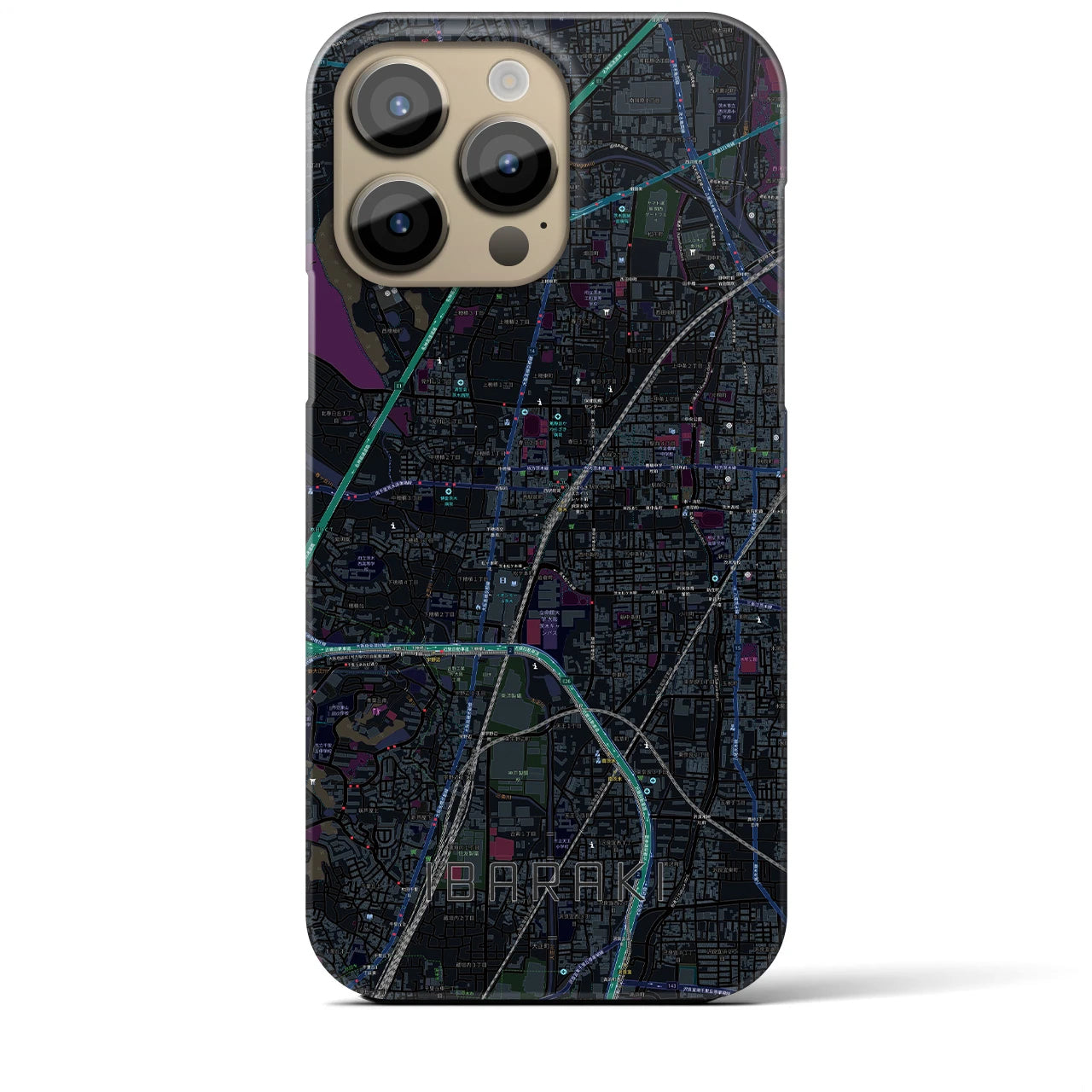 【茨木】地図柄iPhoneケース（バックカバータイプ・ブラック）iPhone 14 Pro Max 用